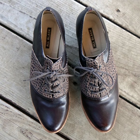 ALL BLACK brand Saddle-Oxford Shoes in Brown Leather size EU 37 / US 6.5 - Picture 2 of 13
